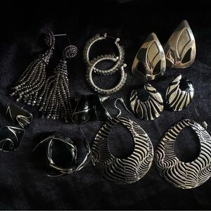 Lot of Silver Tone and Black Earrings